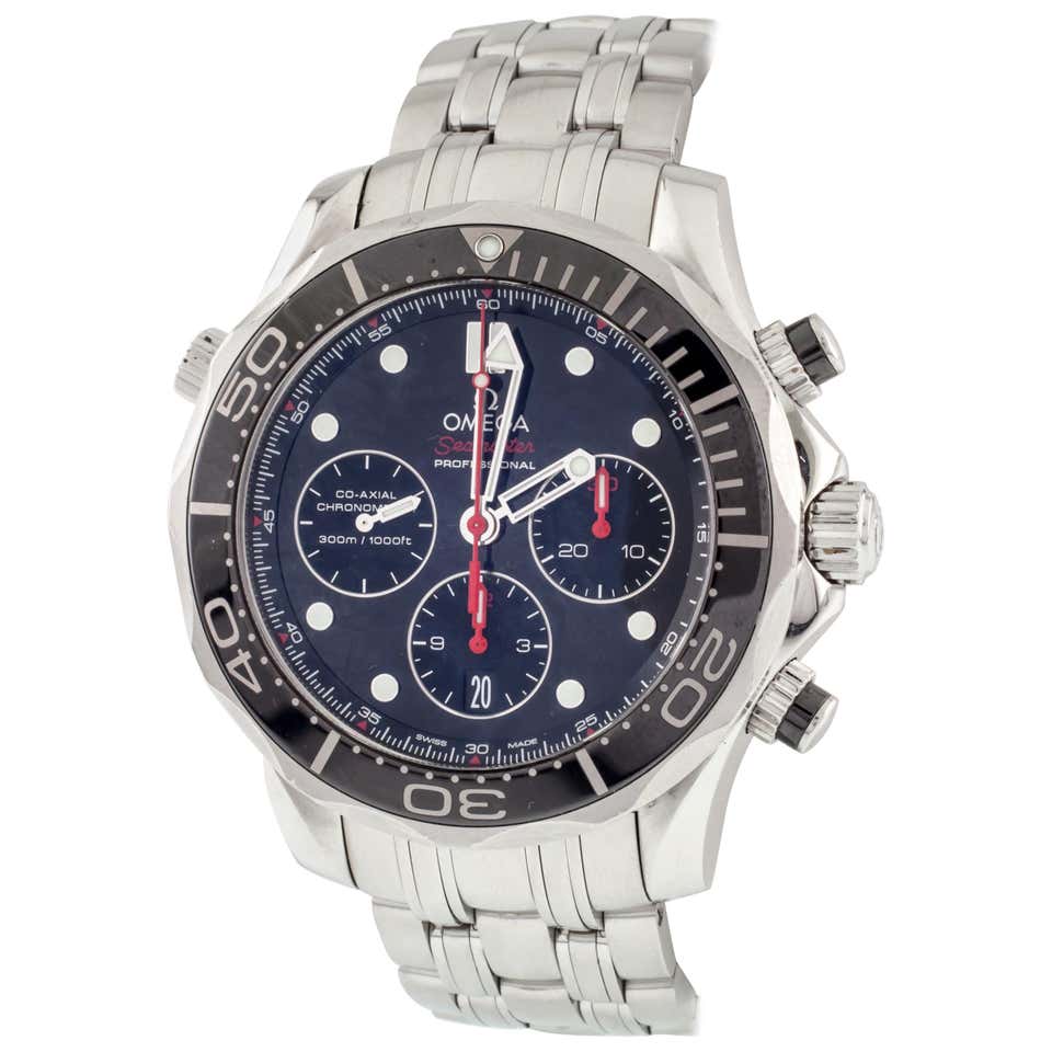 Men's Omega Seamaster Steel Watch, Red Dial at 1stDibs | omega ...
