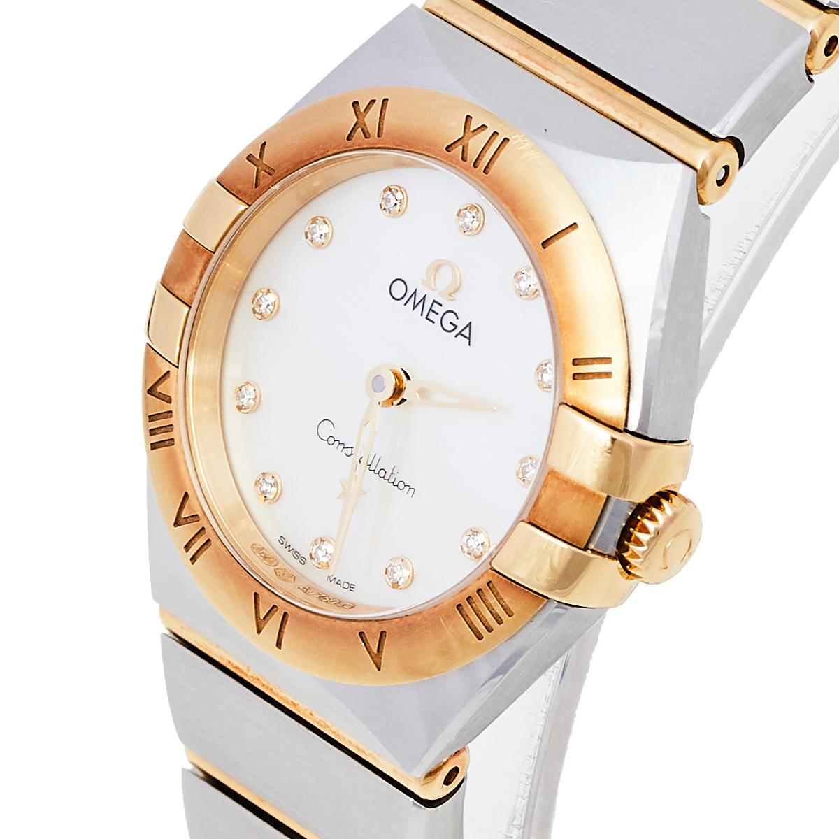 Contemporary Omega MOP 18K Yellow Gold & Diamond Constellation Women's Wristwatch 25 mm