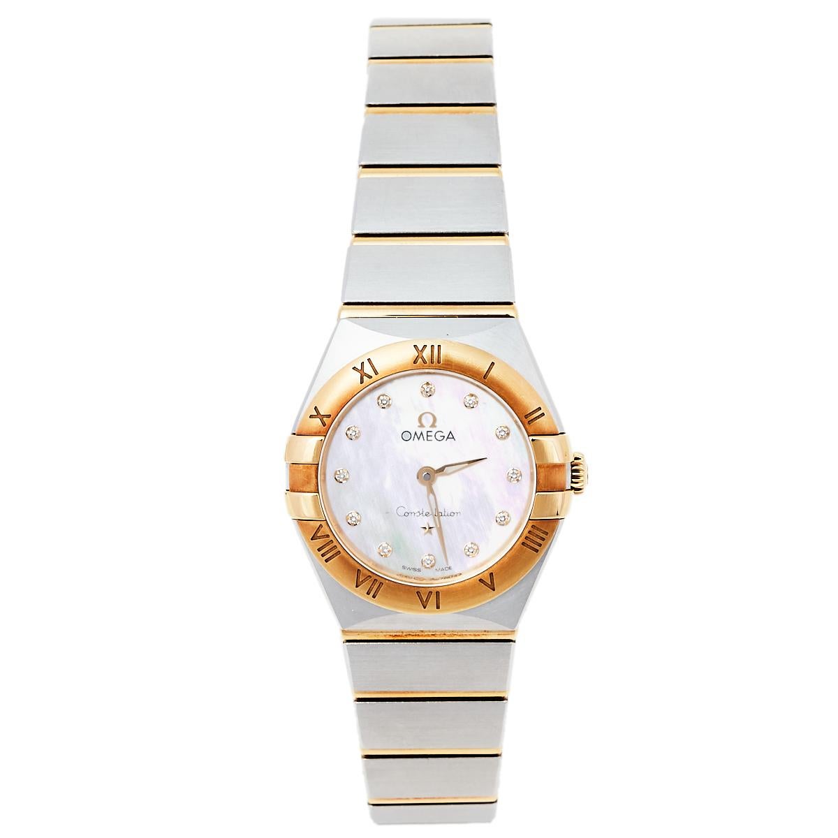 Omega MOP 18K Yellow Gold & Diamond Constellation Women's Wristwatch 25 mm