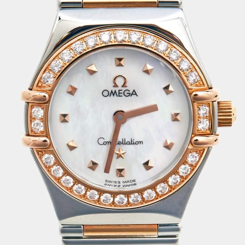 Contemporary Omega MOP Diamonds 18k Rose Gold And Steel Constellation Women Wristwatch 22.5mm