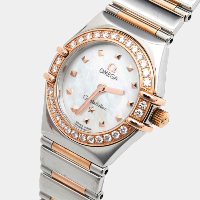 Women's Omega MOP Diamonds 18k Rose Gold And Steel Constellation Women Wristwatch 22.5mm