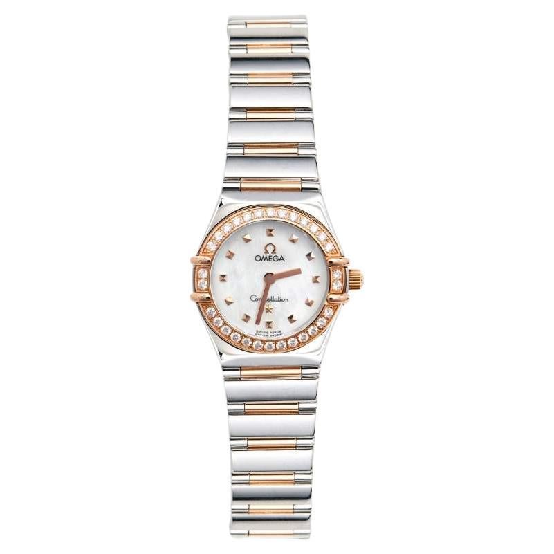 Omega MOP Diamonds 18k Rose Gold And Steel Constellation Women Wristwatch 22.5mm