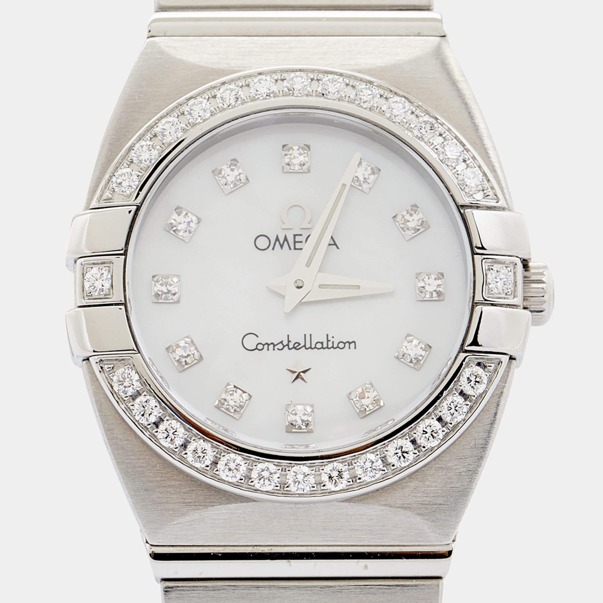 Omega Montre-bracelet Constellation en acier inoxydable pour femme 24 mm avec diamants MOP 2