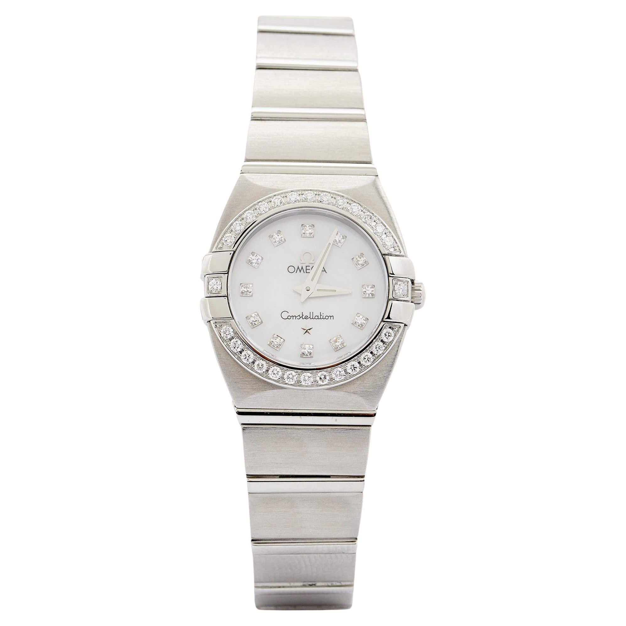 Omega MOP Diamonds Stainless Steel Constellation Women's Wristwatch 24 mm