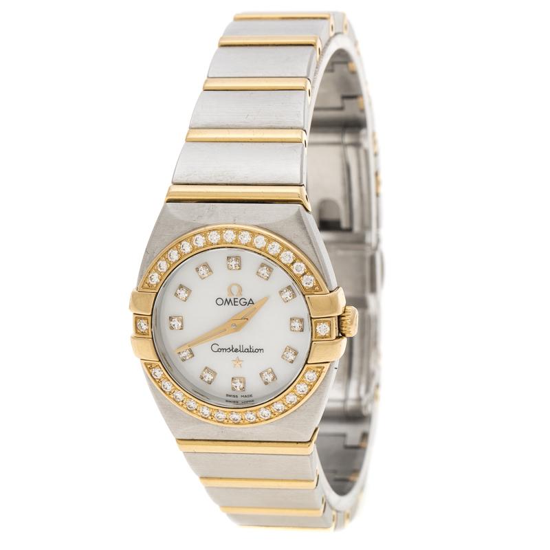 Omega Mother of Pearl 18K Yellow Gold and Stainless Steel Diamond Constellation 