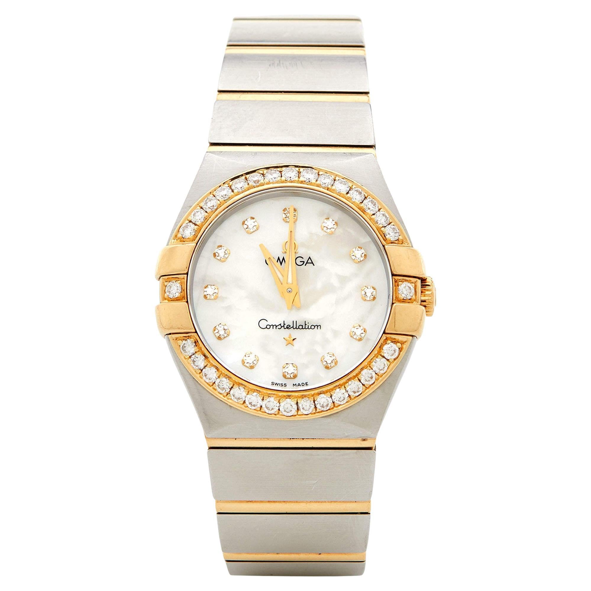 Omega Mother Of Pearl 18K Yellow Gold Stainless Diamond Constellation 27 mm
