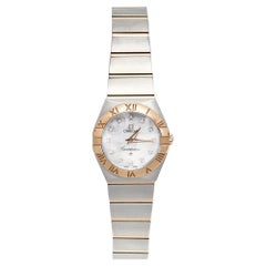 Omega Mother of Pearl Diamond 18k Rose Gold Stainless Steel Wristwatch 24 mm
