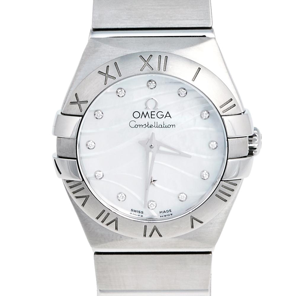 Contemporary Omega Mother of Pearl Diamond Constellation Women's Wristwatch 24 mm
