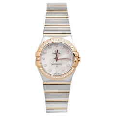 Omega Mother of Pearl Diamonds 18k Rose Gold Stainless Steel Constellation