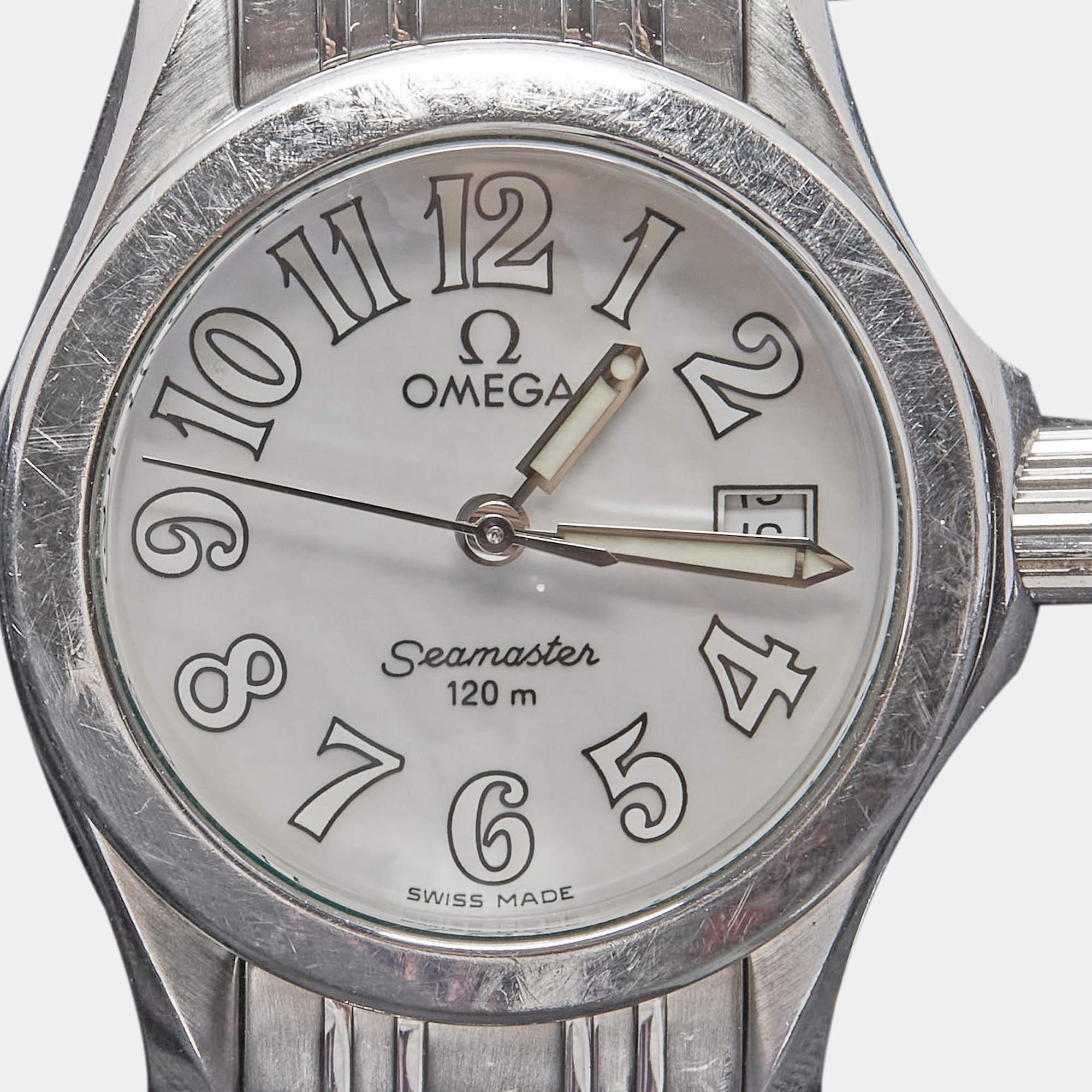 Omega Mother Of Pearl Stainless Steel Seamaster 2581.70.00 Women's Wristwatch 26 2