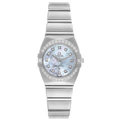 Omega Mother Of Pearl Steel Diamond Constellation Women Wristwatch 27mm
