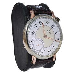 Omega Nickel Silver and Rose Gold Oversized Art Deco Watch from 1930's