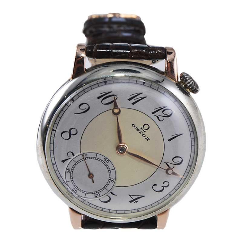 Women's or Men's Omega Nickel Silver and Rose Gold Oversized Art Deco Watch from 1930's For Sale