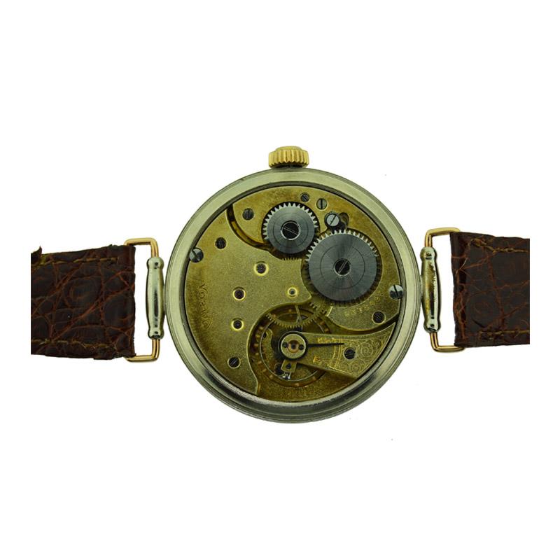 Omega Nickel Silver Oversized Wristwatch with Enamel Dial, circa 1915 6