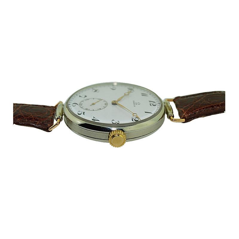 Omega Nickel Silver Oversized Wristwatch with Enamel Dial, circa 1915 2