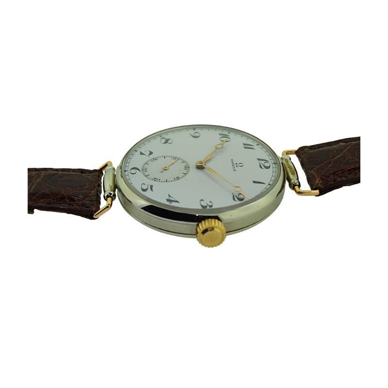 Omega Nickel Silver Oversized Wristwatch with Enamel Dial, circa 1915 3