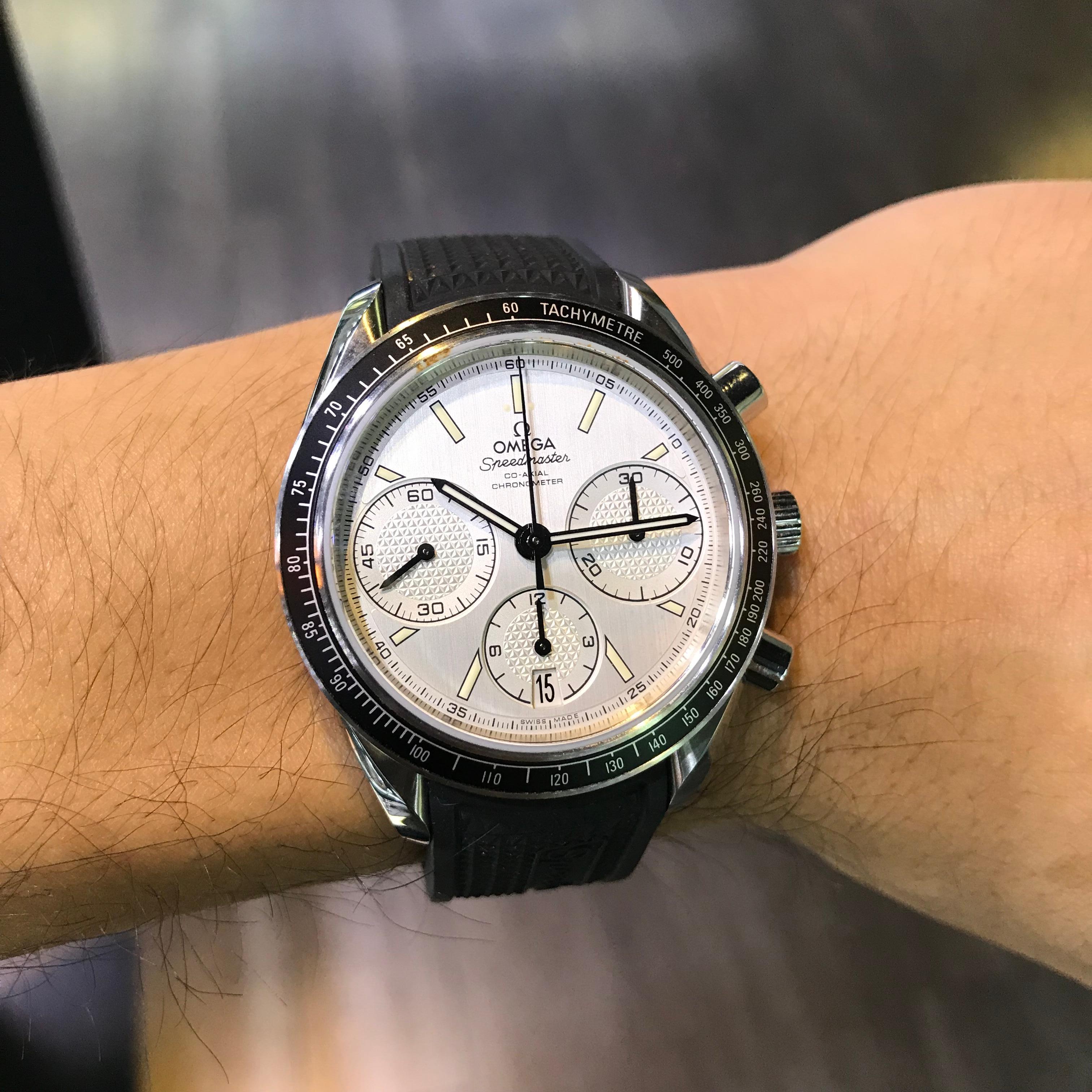 Omega O326324 Speedmaster Chronograph White Dial Watch In Excellent Condition In Boca Raton, FL