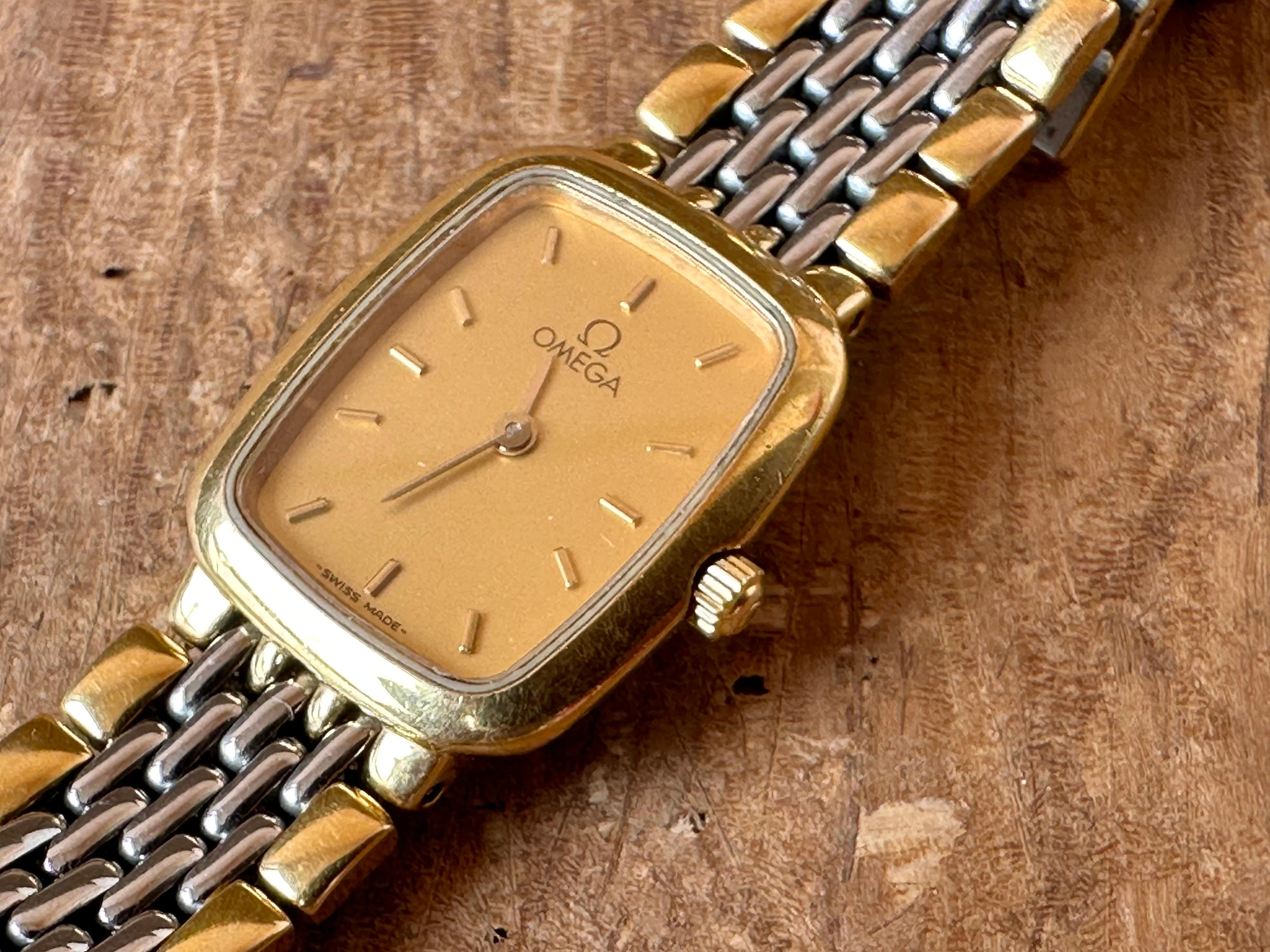 Omega Omega De Ville Golden Dial Gold Plated Ladies Watch In Good Condition For Sale In Toronto, CA