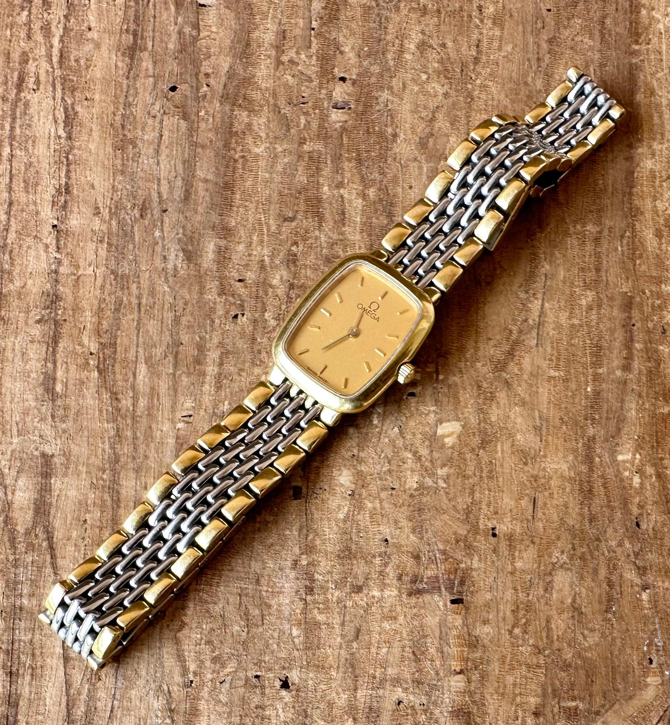 Women's Omega Omega De Ville Golden Dial Gold Plated Ladies Watch For Sale