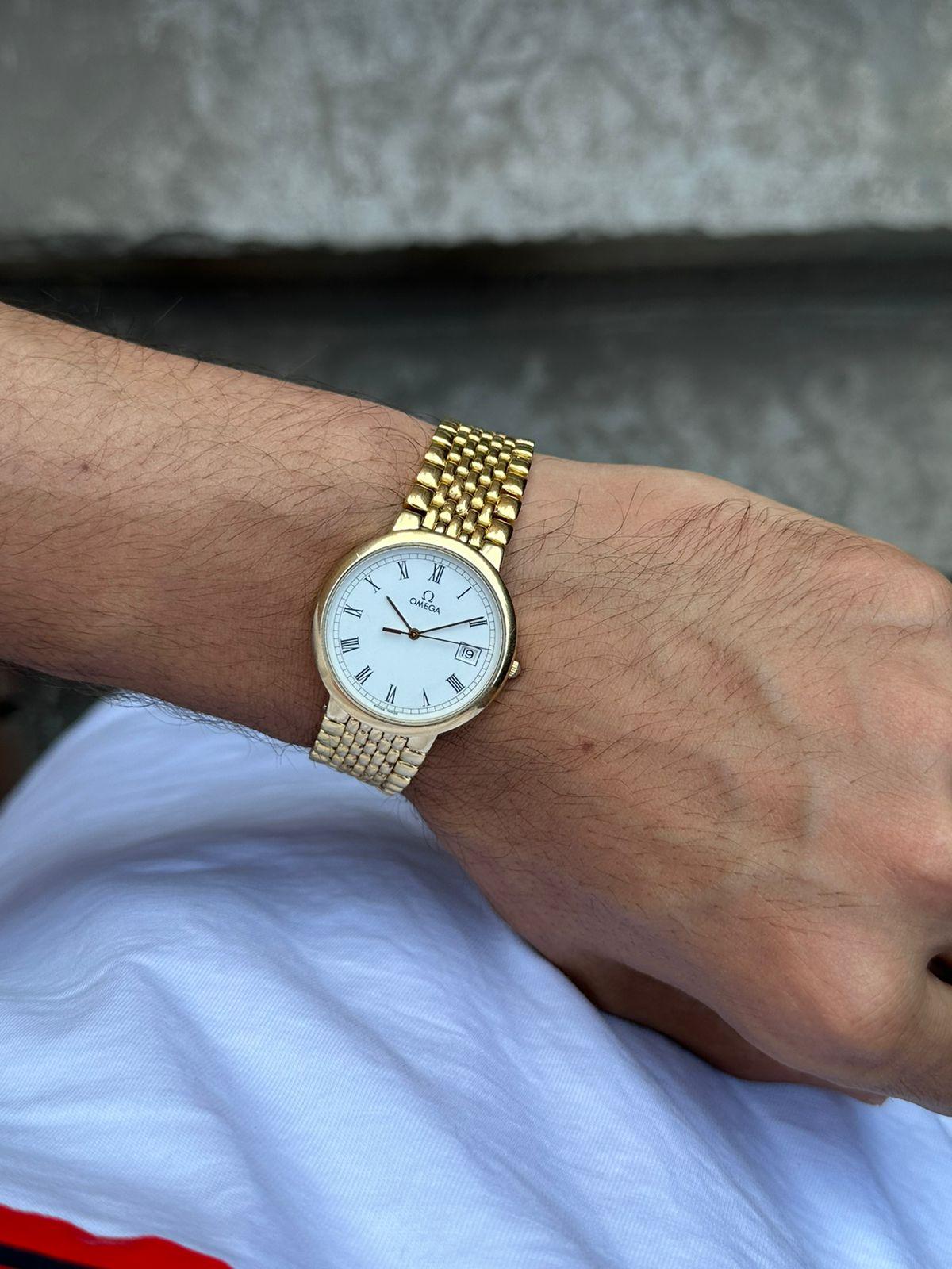 Omega Omega De Ville Weiß Römisches Zifferblatt  Datum Vergoldete Uhr Boxed 8