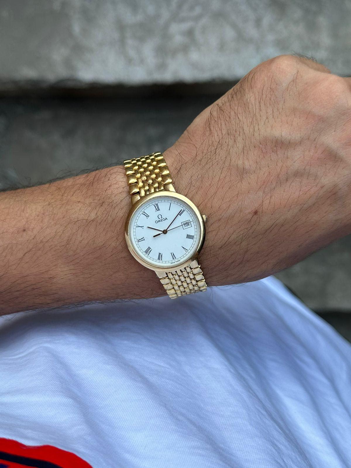 Omega Omega De Ville Weiß Römisches Zifferblatt  Datum Vergoldete Uhr Boxed 9