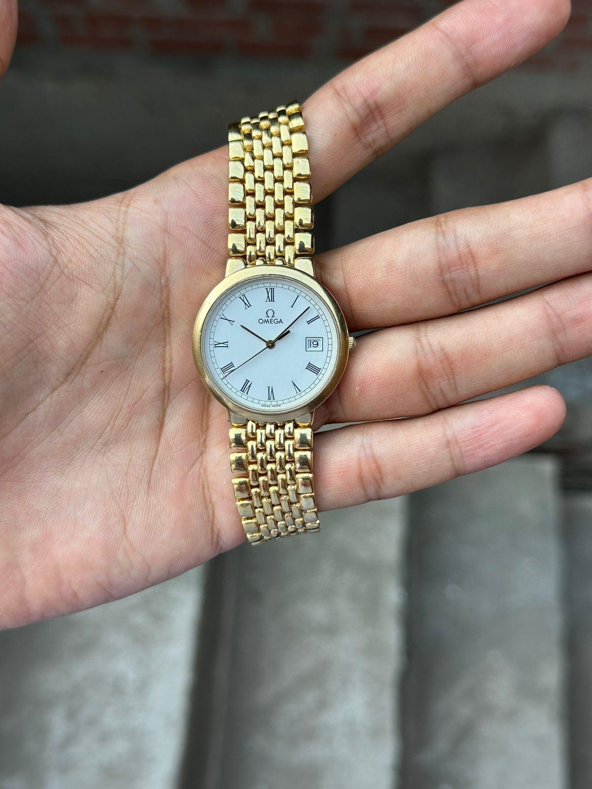 Omega Omega De Ville Weiß Römisches Zifferblatt  Datum Vergoldete Uhr Boxed 10