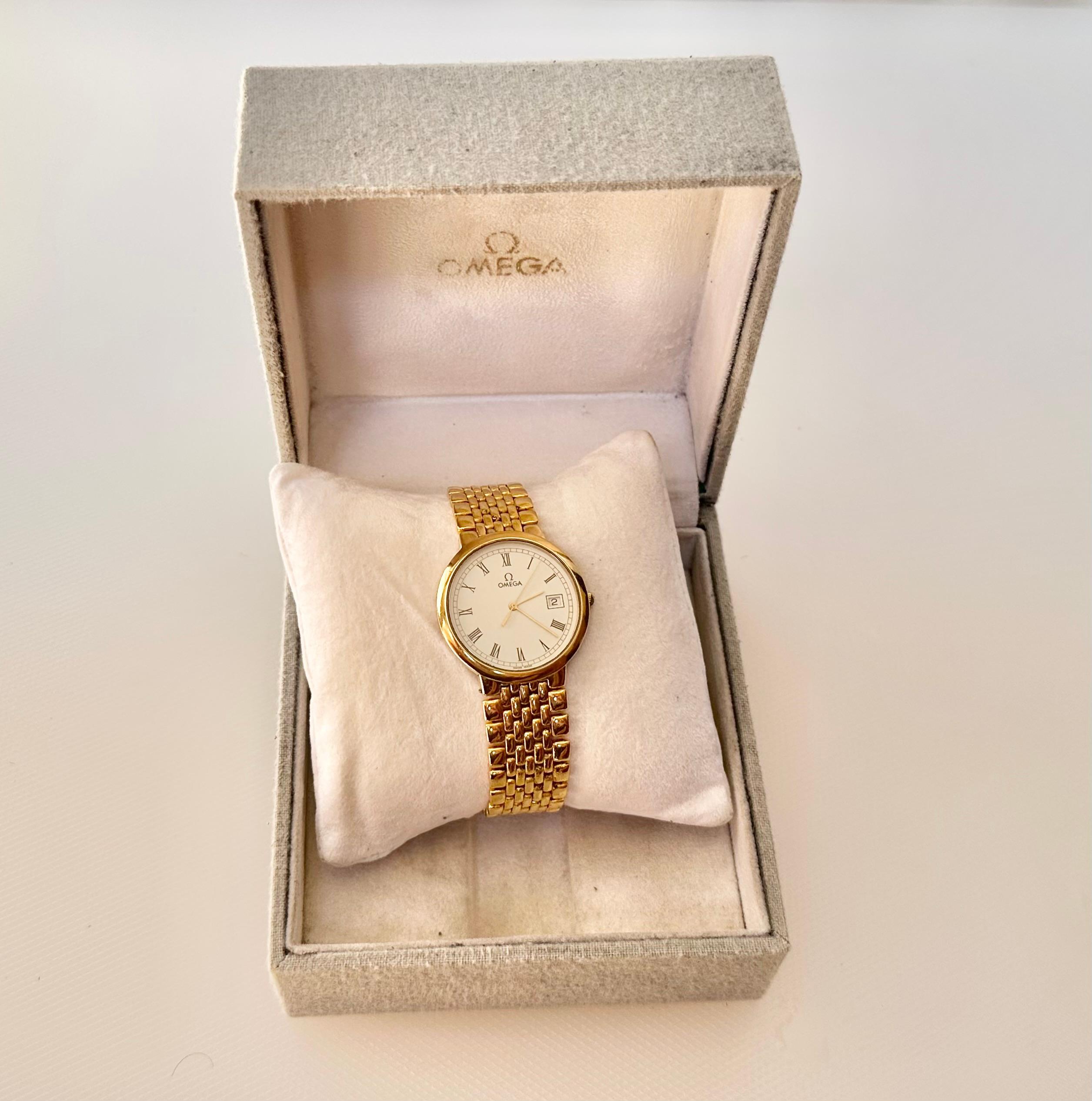 Omega Omega De Ville Weiß Römisches Zifferblatt  Datum Vergoldete Uhr Boxed 12