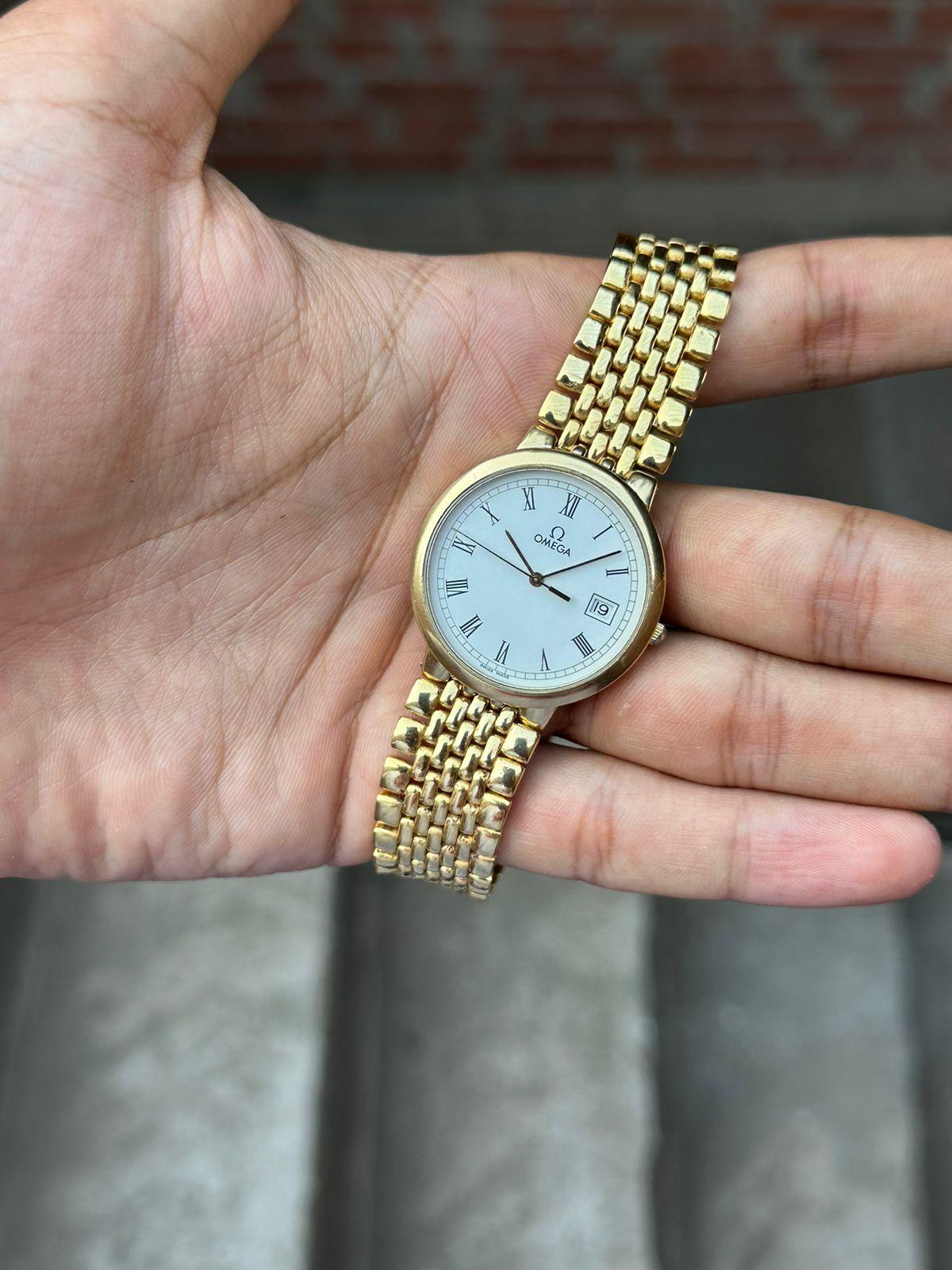 Omega Omega De Ville Weiß Römisches Zifferblatt  Datum Vergoldete Uhr Boxed im Zustand „Gut“ in Toronto, CA