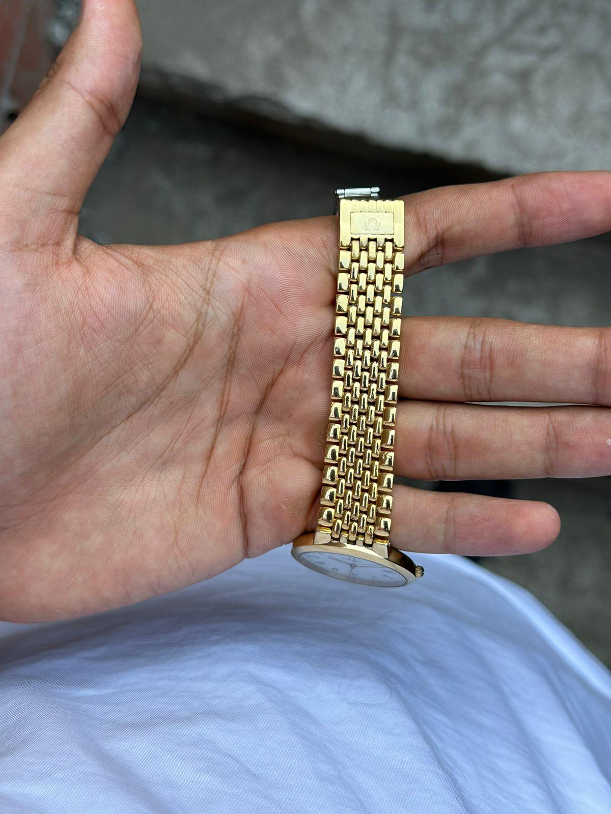 Omega Omega De Ville Weiß Römisches Zifferblatt  Datum Vergoldete Uhr Boxed für Damen oder Herren