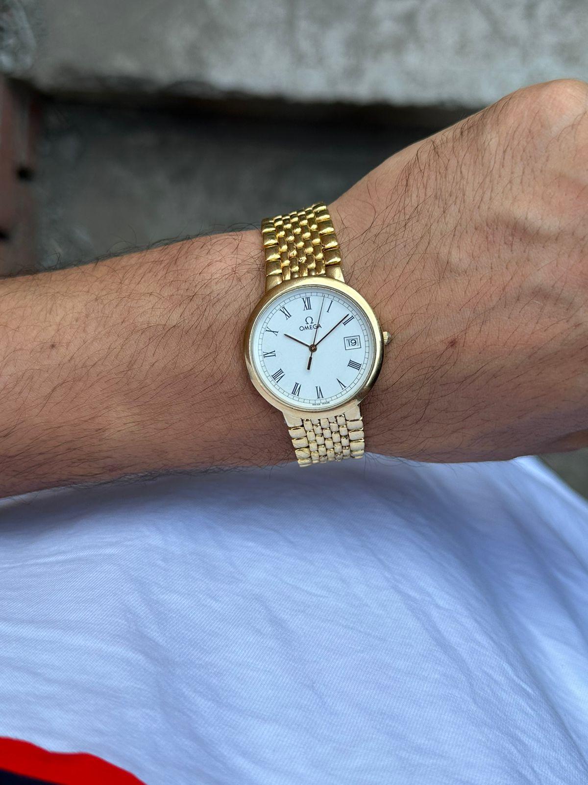 Omega Omega De Ville Weiß Römisches Zifferblatt  Datum Vergoldete Uhr Boxed 2