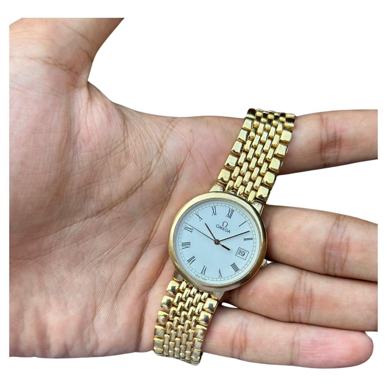 Omega Omega De Ville Weiß Römisches Zifferblatt  Datum Vergoldete Uhr Boxed