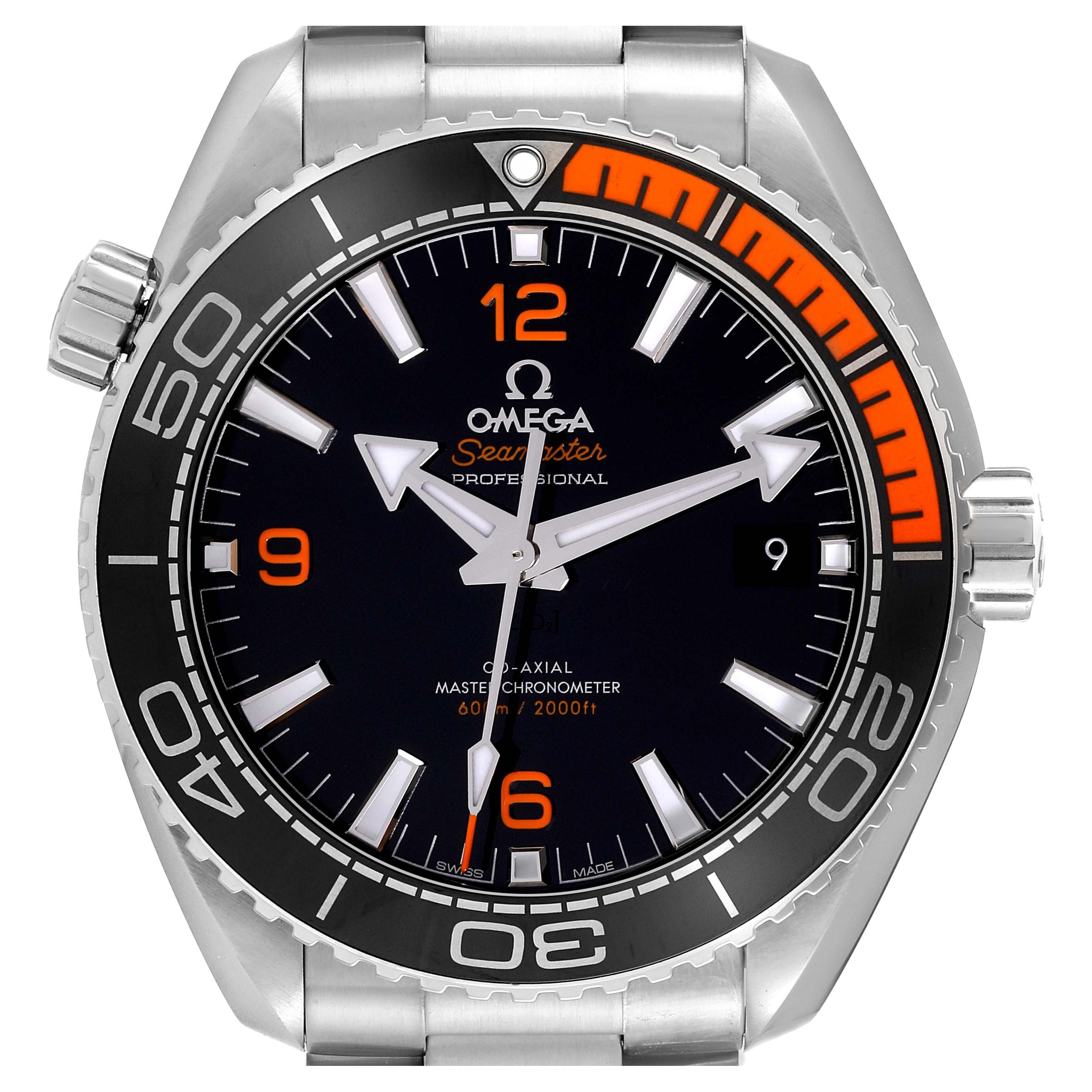 Omega Planet Ocean Black Orange Bezel Steel Watch 215.30.44.21.01.002 Box Card For Sale