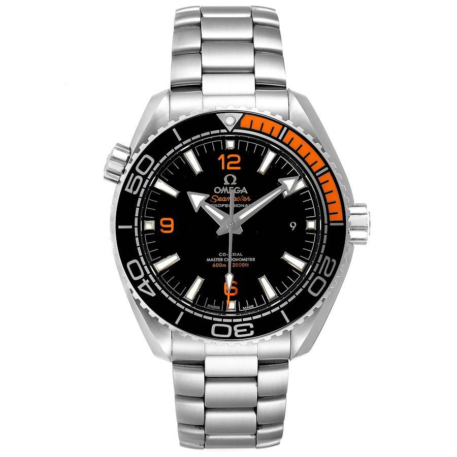 Omega Planet Ocean Black Orange Bezel Watch 215.30.44.21.01.002 Box Card. Self-winding movement with Co-Axial escapement. Certified Master Chronometer, approved by METAS, resistant to magnetic fields reaching 15,000 gauss. Free sprung-balance with