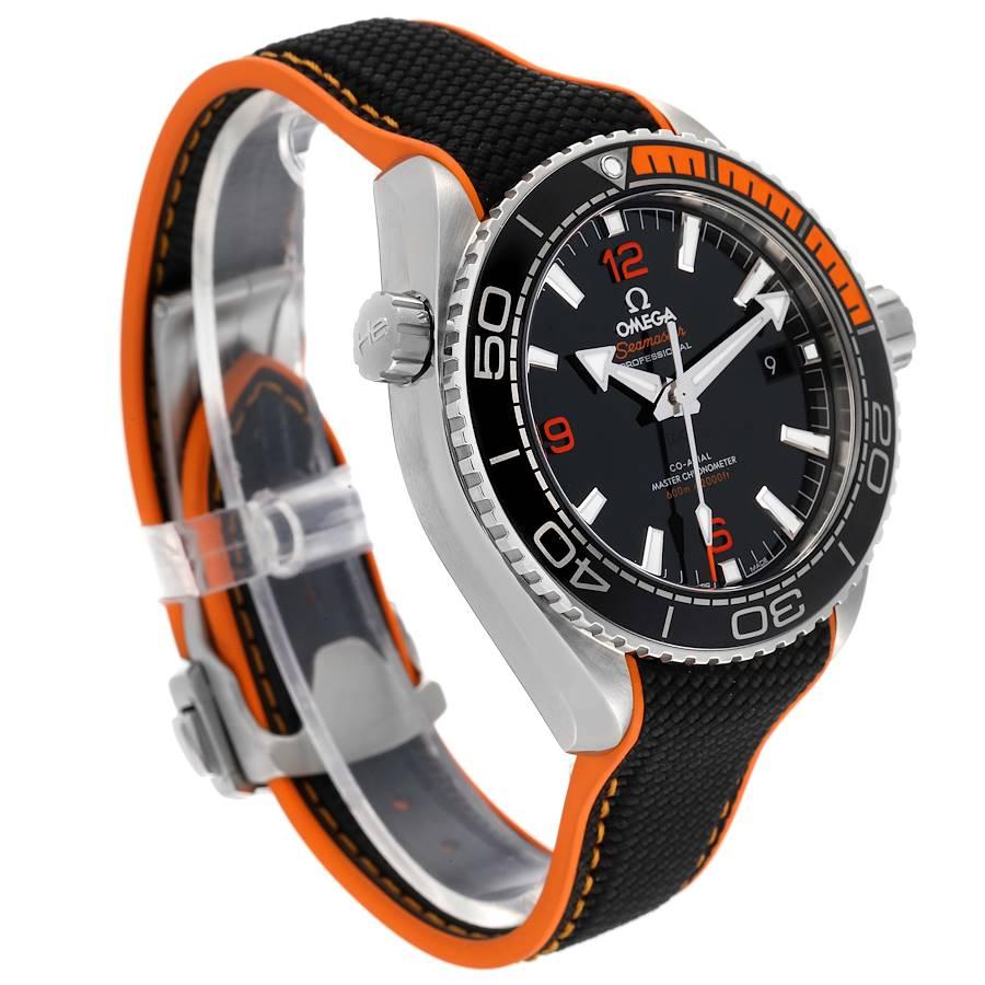 Omega Planet Ocean Black Orange Bezel Watch 215.32.44.21.01.001 Box Card In Excellent Condition In Atlanta, GA