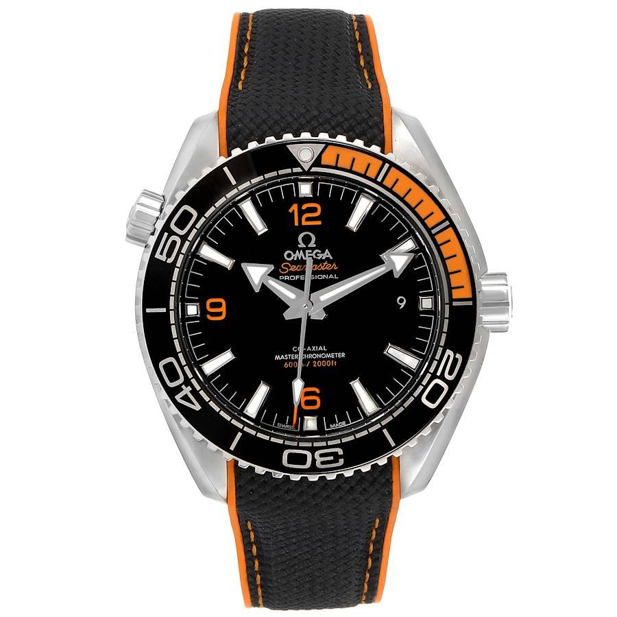 Omega Planet Ocean Black Orange Bezel Watch 215.32.44.21.01.001 Unworn. Self-winding movement with Co-Axial escapement. Certified Master Chronometer, approved by METAS, resistant to magnetic fields reaching 15,000 gauss. Free sprung-balance with