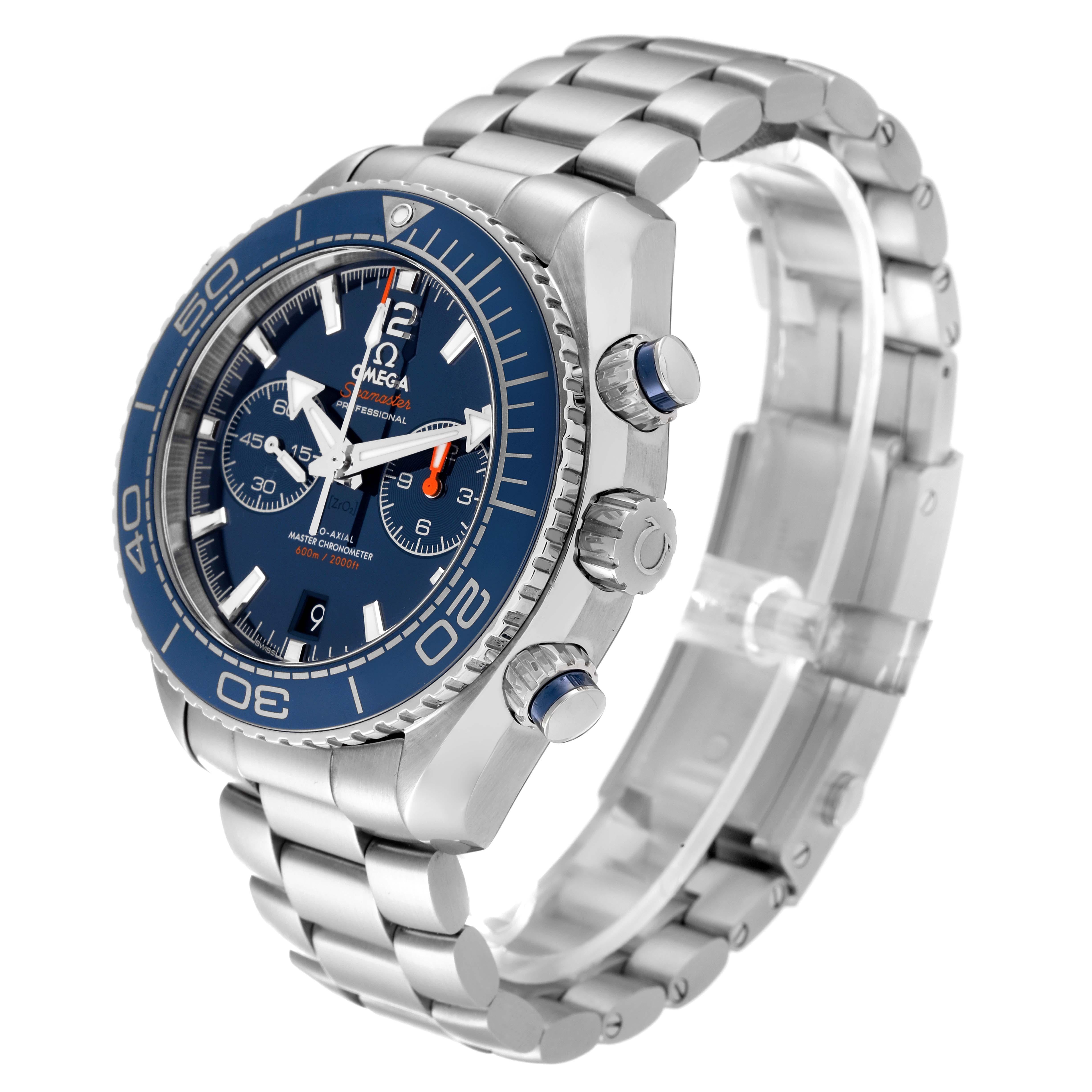 Men's Omega Planet Ocean Chronograph Blue Dial Mens Watch 215.30.46.51.03.001 Box Card For Sale