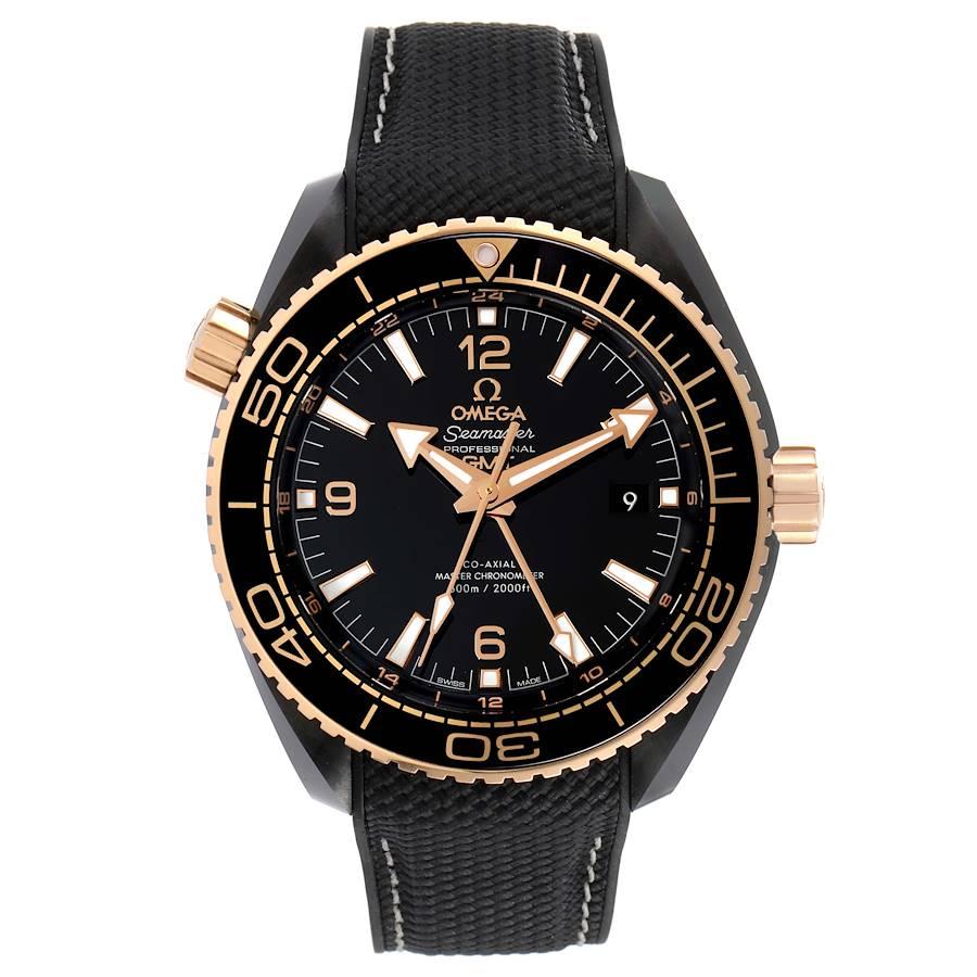 Omega Planet Ocean Deep Black Ceramic GMT Watch 215.63.46.22.01.001 Box Card. Automatic self-winding movement with Co-Axial escapement. Certified Master Chronometer, approved by METAS,resistant to magnetic fields reaching 15,000 gauss. GMTand time