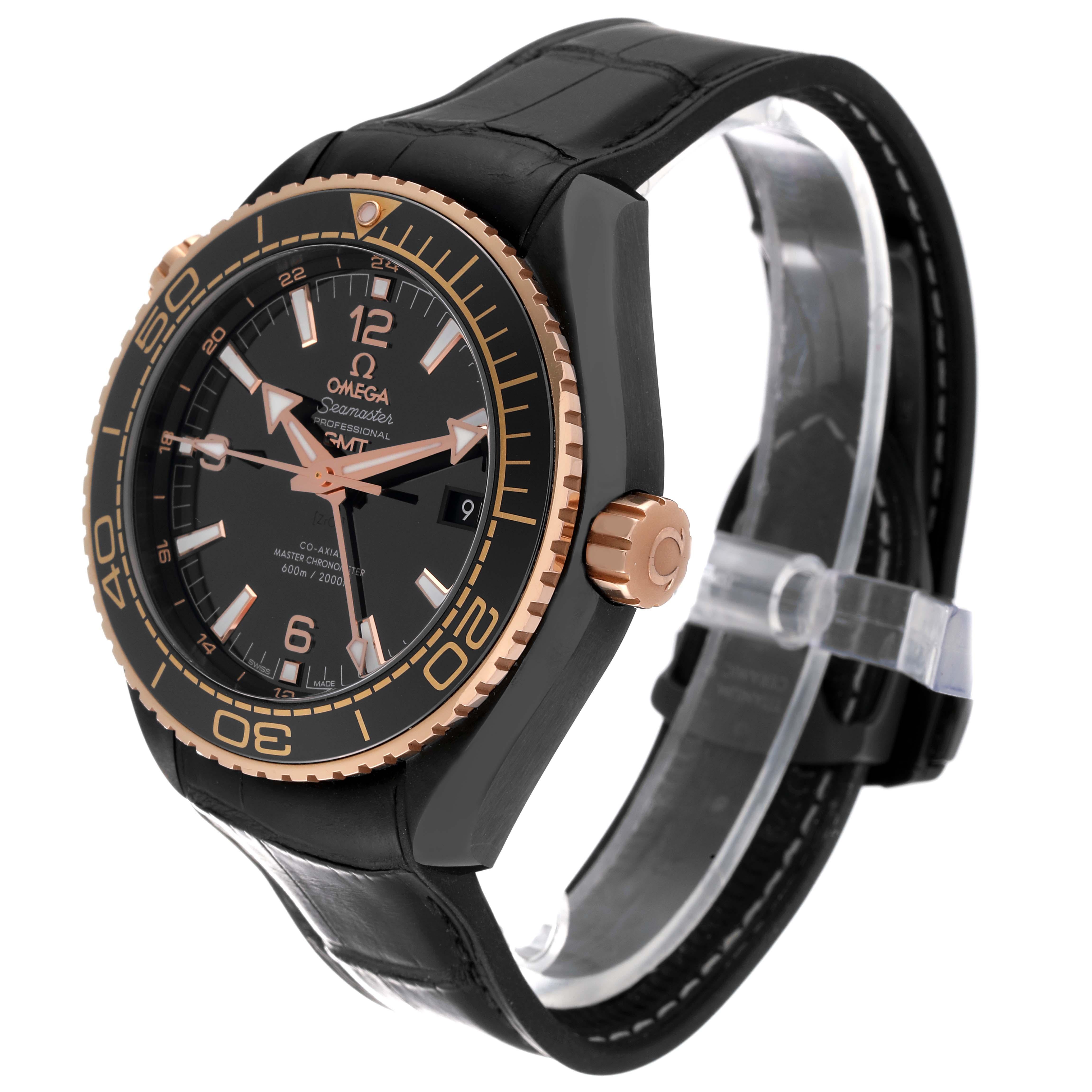 Men's Omega Planet Ocean Deep Black Ceramic GMT Watch 215.63.46.22.01.001 Box Card