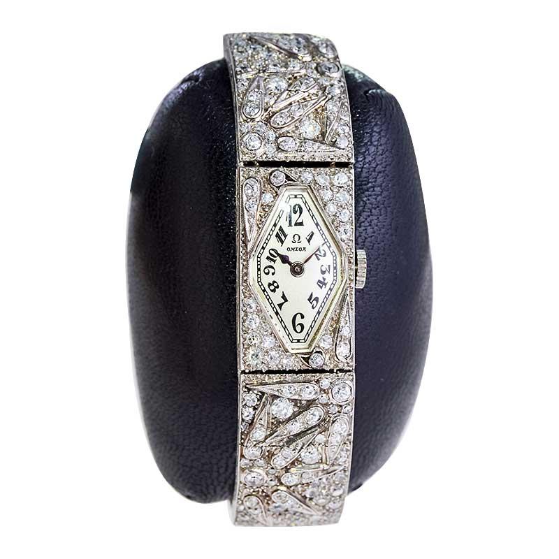 Omega Platinum Diamond Articulated Art Deco Dress Watch, circa 1930s For Sale 5