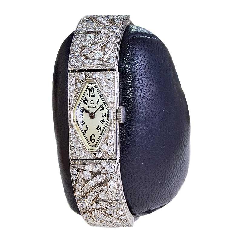Omega Platinum Diamond Articulated Art Deco Dress Watch, circa 1930s For Sale 8
