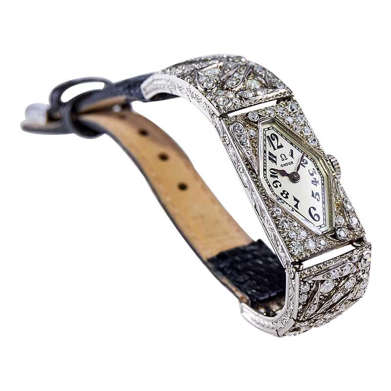 Omega Platinum Diamond Articulated Art Deco Dress Watch, circa 1930s For Sale 13