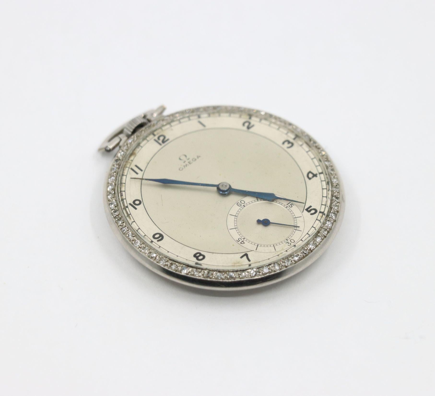 OMEGA Platinum Diamond Pocket Watch For Sale 5