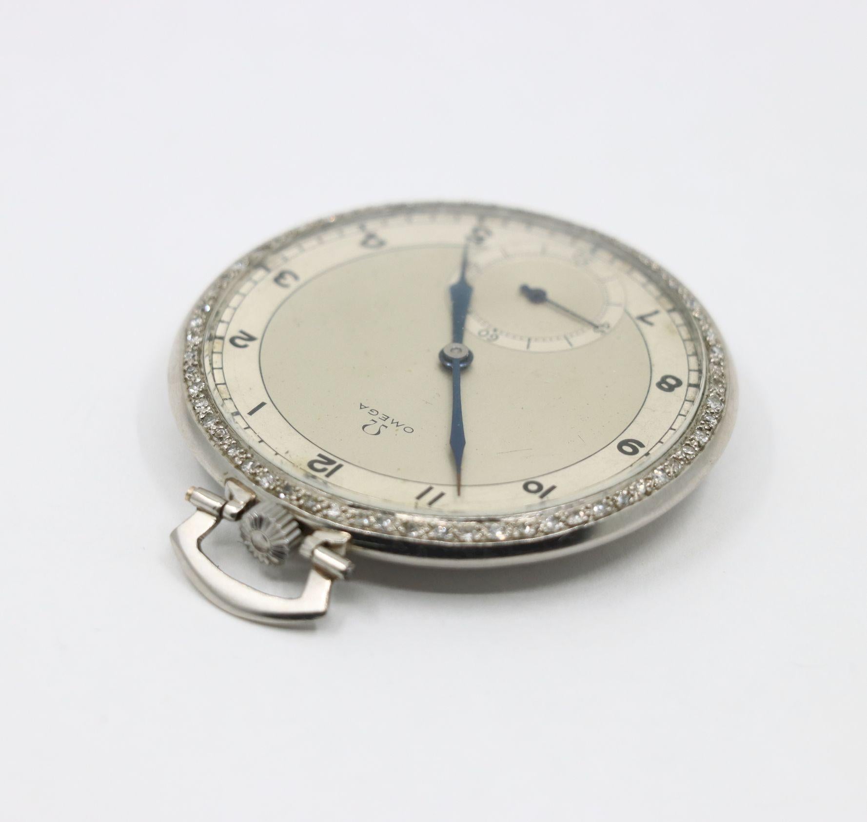 OMEGA Platinum Diamond Pocket Watch For Sale 6