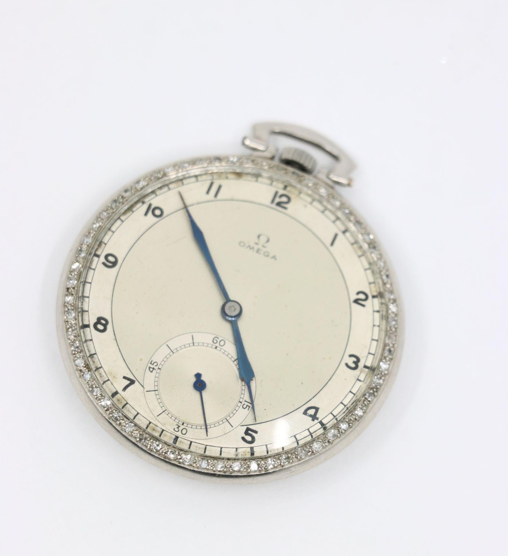 Women's or Men's OMEGA Platinum Diamond Pocket Watch For Sale