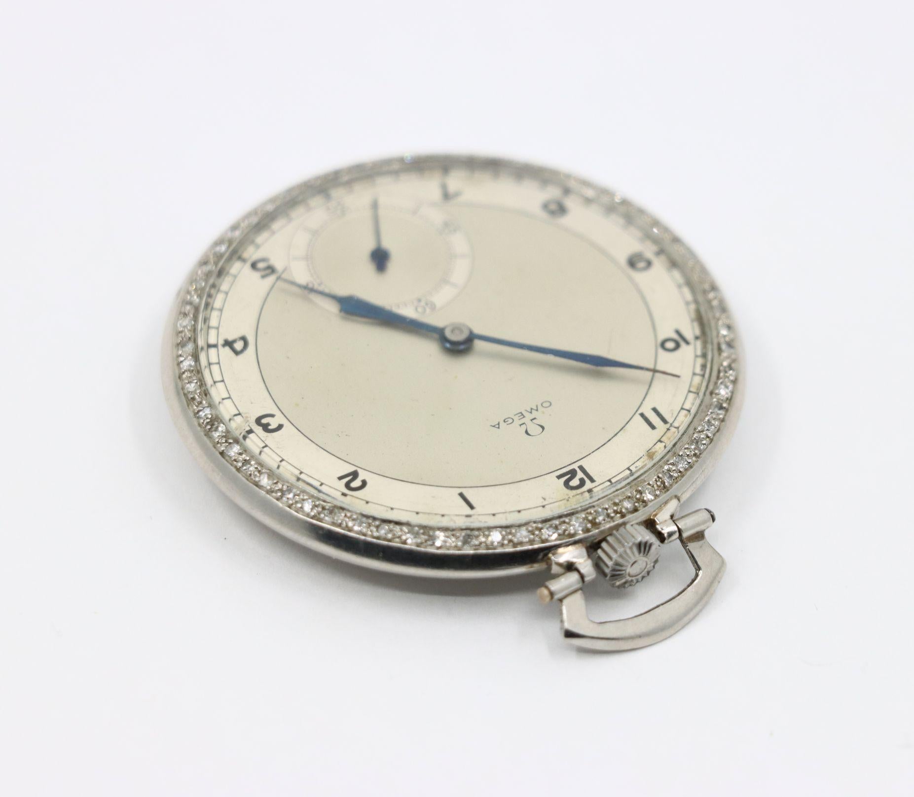 OMEGA Platinum Diamond Pocket Watch For Sale 1