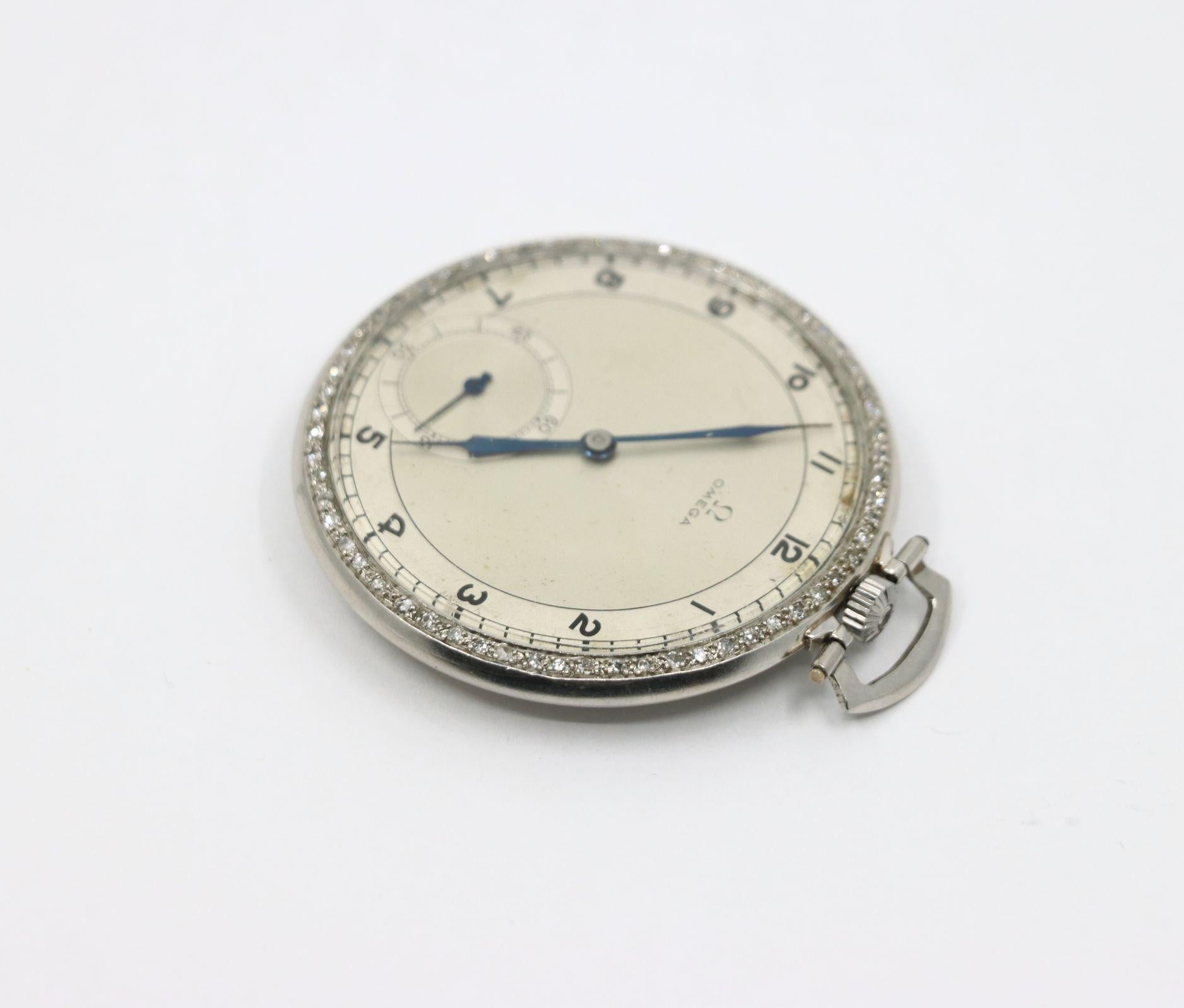 OMEGA Platinum Diamond Pocket Watch For Sale 4