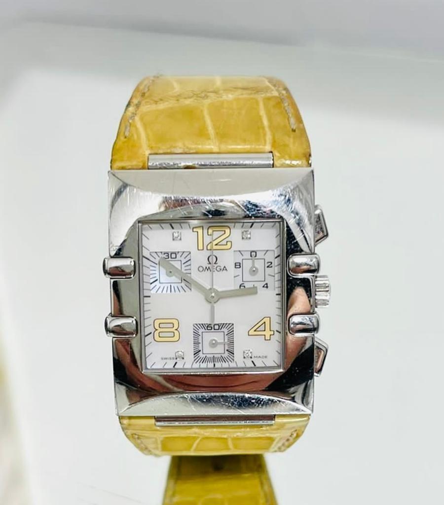 Omega Quadra Constellation Chronograph Diamond Watch In Fair Condition For Sale In London, GB