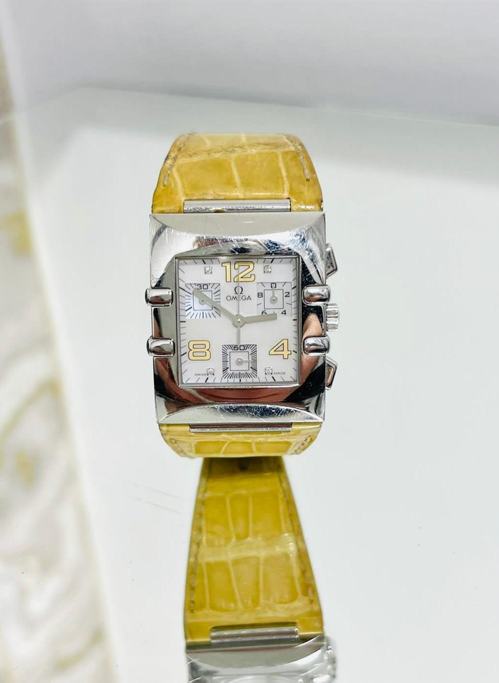 Omega Quadra Constellation Chronograph Diamond Watch For Sale 3