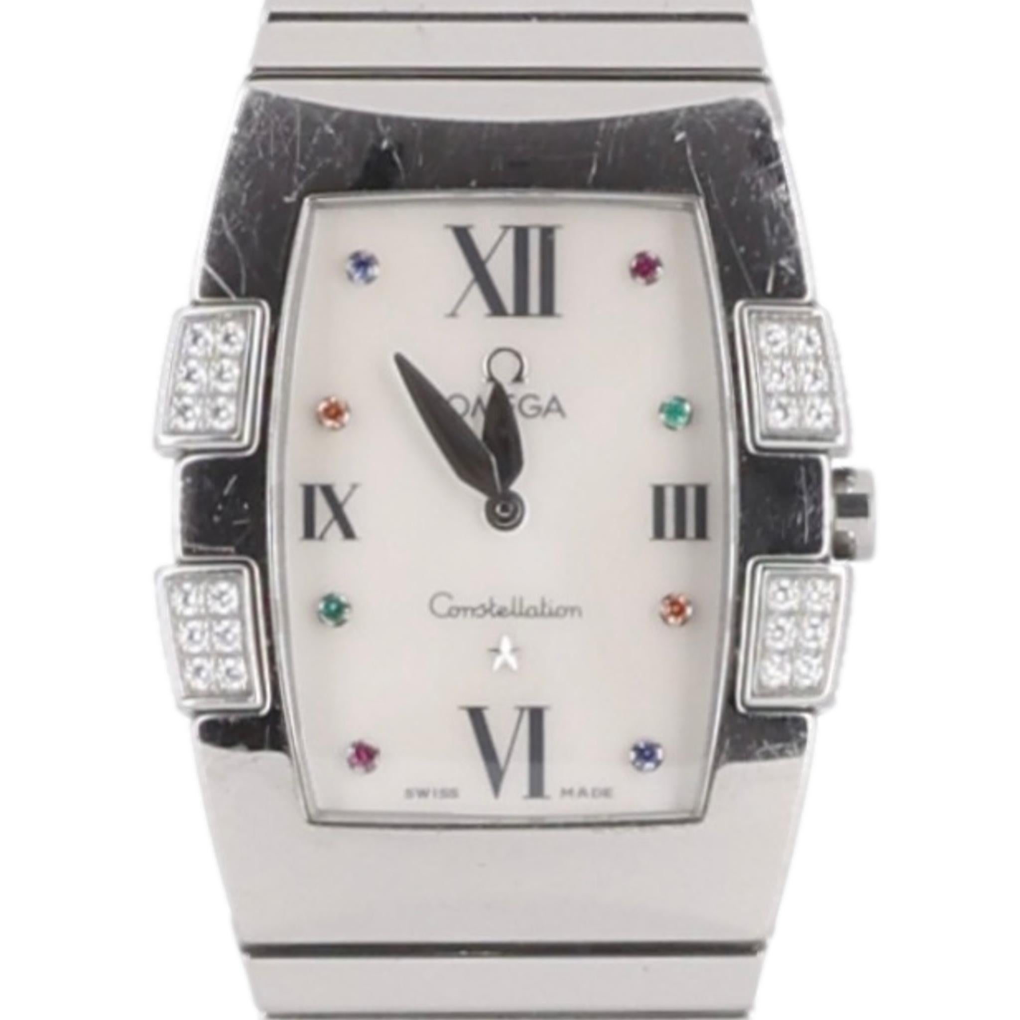 Round Cut Omega Quadrella Constellation Mother Of Pearl & Diamond Watch