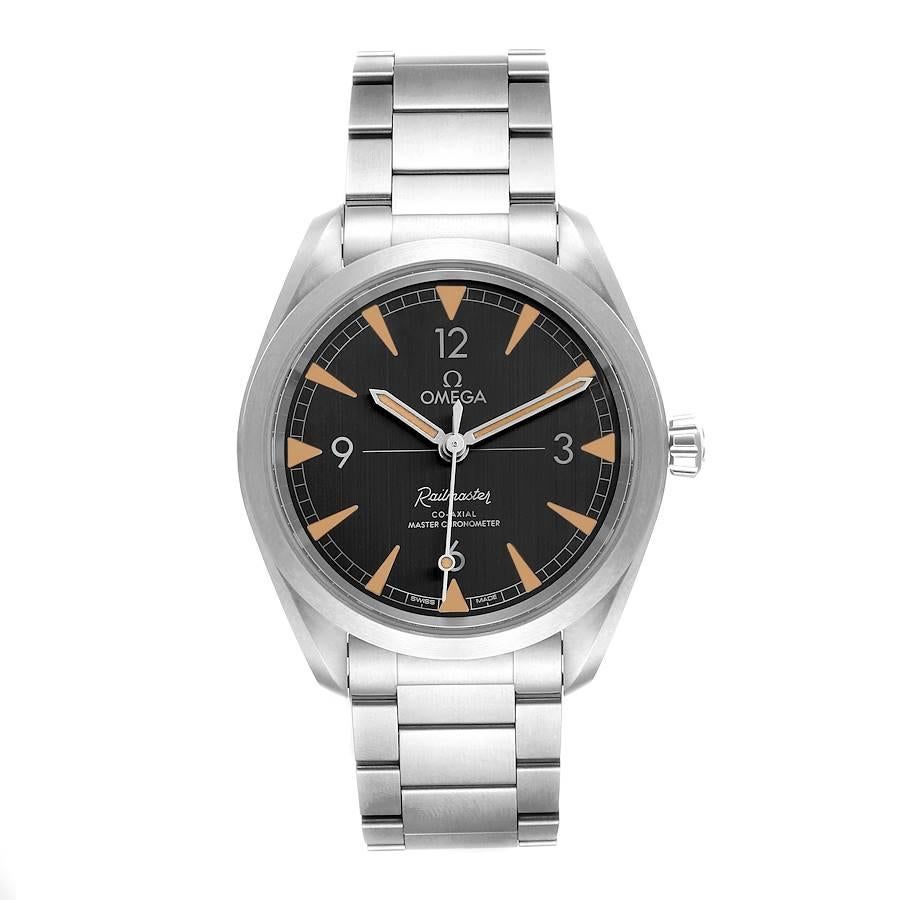 Omega Railmaster Co-Axial Master Mens Watch 220.10.40.20.01.001 Box Card. Automatic self-winding movement with Co-Axial escapement. Certified Master Chronometer, approved by METAS, resistant to magnetic fields reaching 15,000 gauss. Free